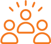 Orange image depicting three person icons. The middle one is 'selected', shown with lines emanating from it.