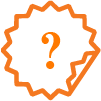 Orange star-shaped sticker with a question mark in the center.